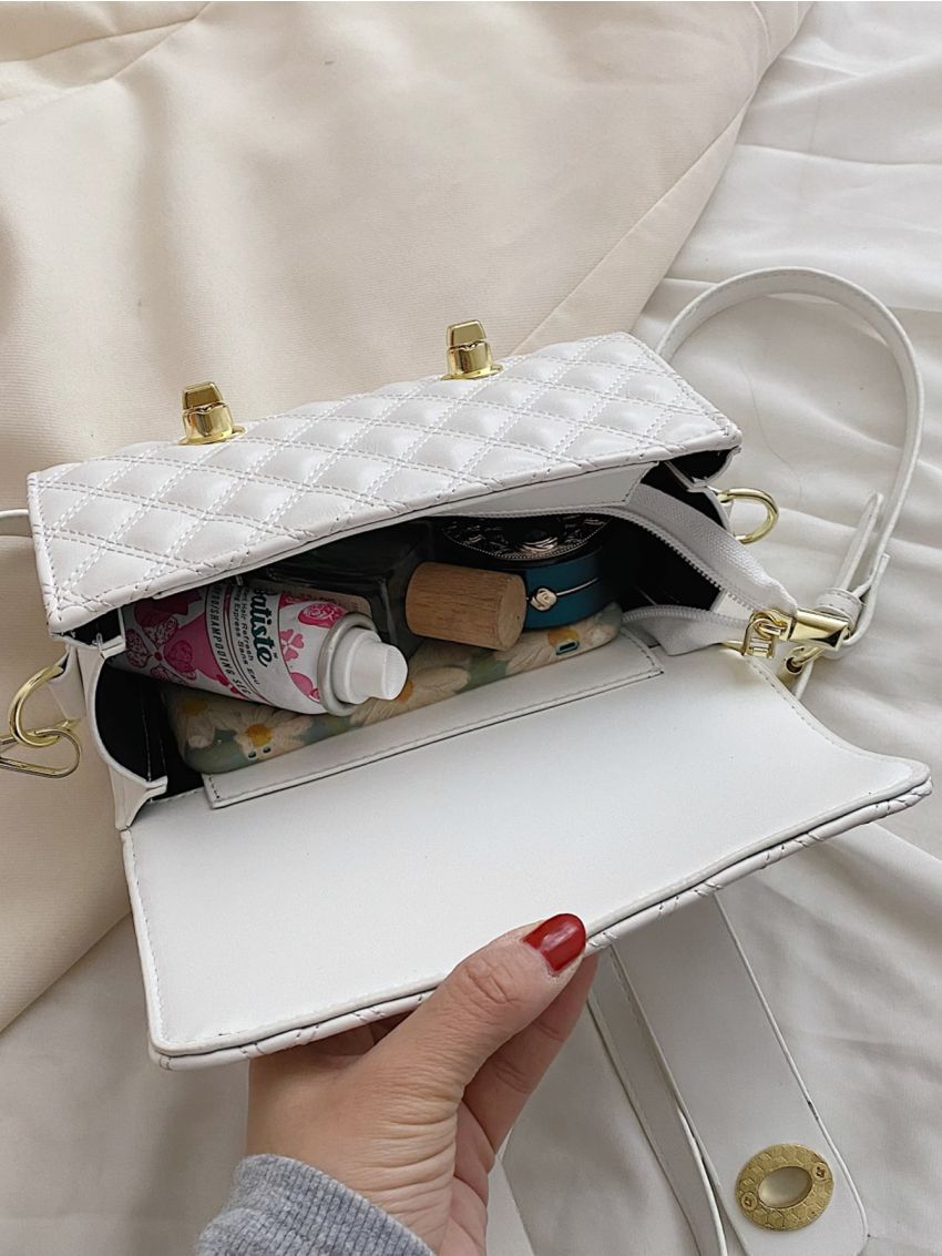 Argyle Quilted Twist Lock Flap Boston Bag