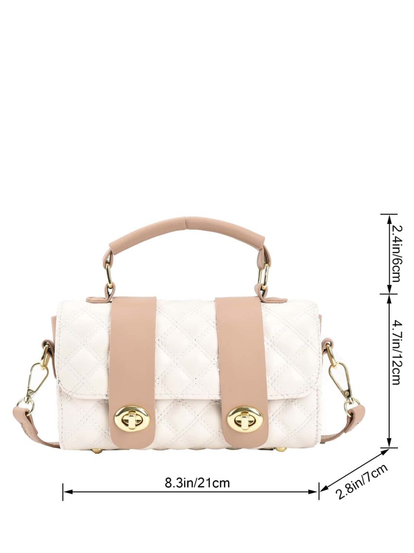 Argyle Quilted Twist Lock Flap Boston Bag