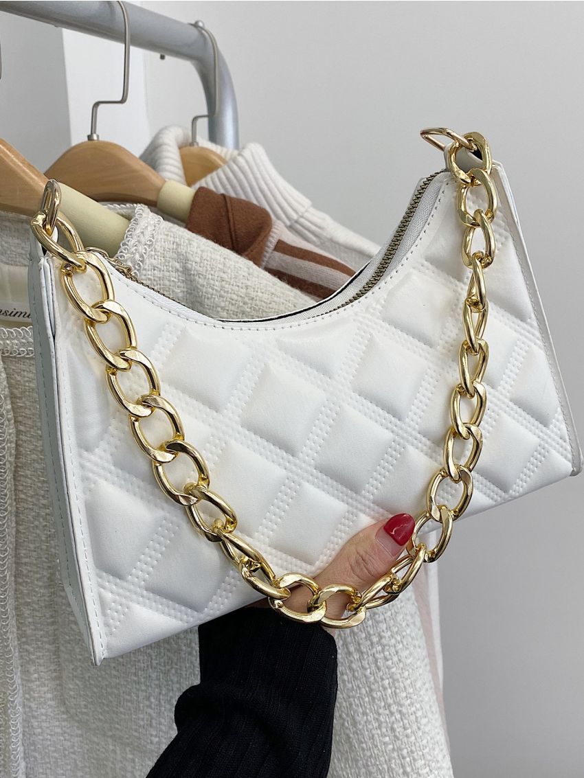 Quilted Chain Baguette Bag