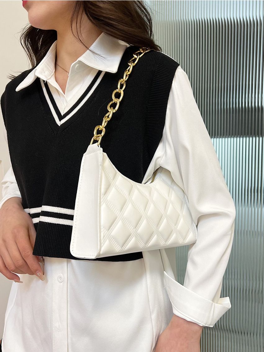Quilted Chain Baguette Bag