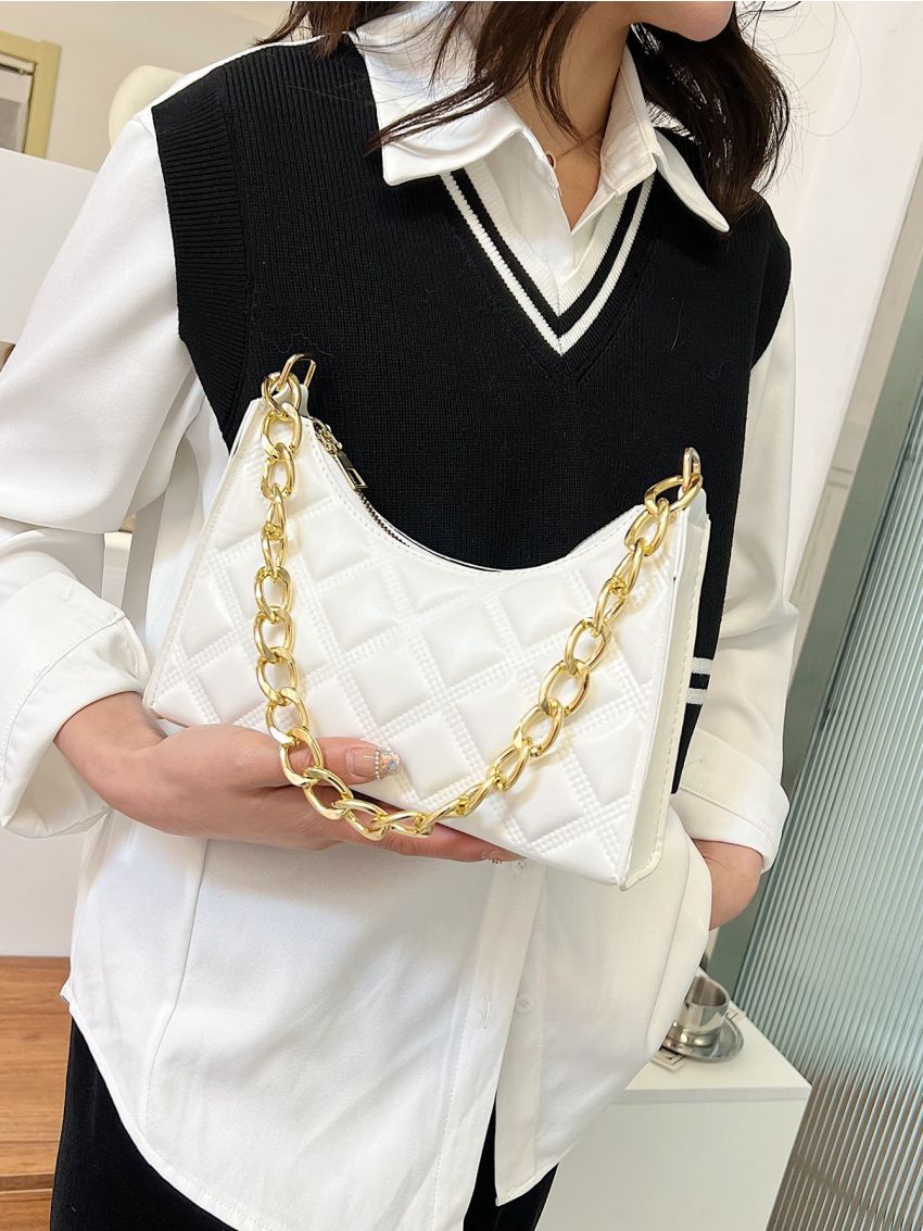 Quilted Chain Baguette Bag