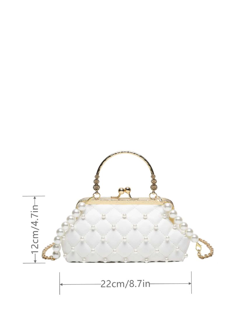 Mini Faux Pearl Decor Quilted Satchel Bag
