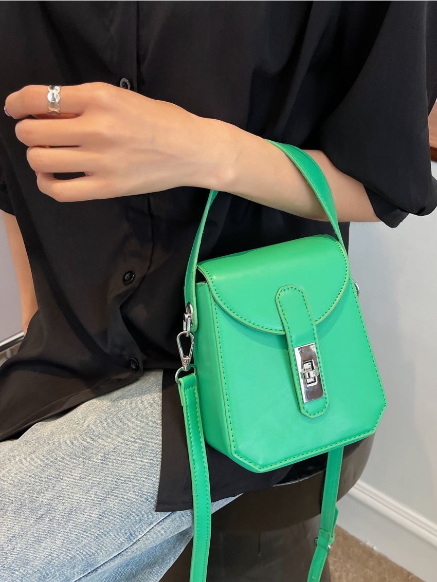 Minimalist Turn Lock Flap Satchel Bag