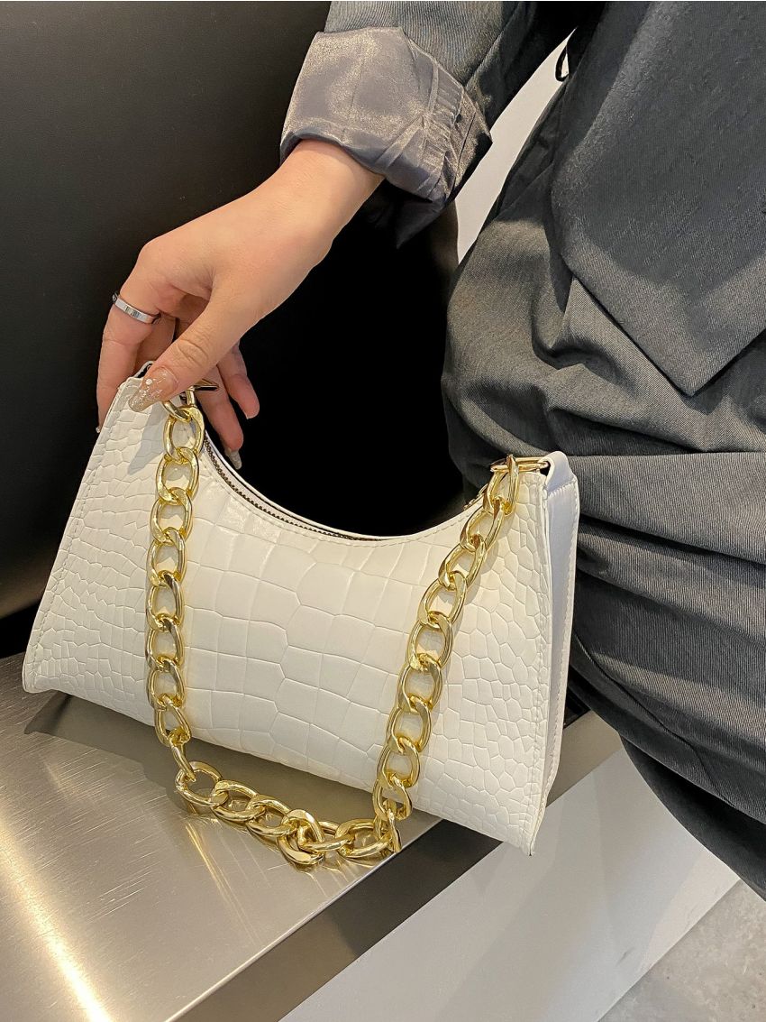 Chevron Chain Baguette Bag