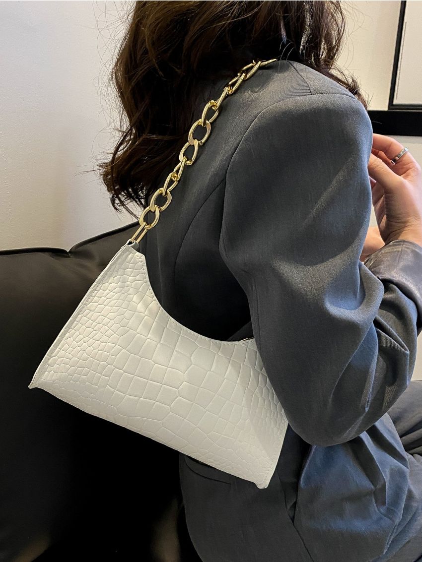 Chevron Chain Baguette Bag