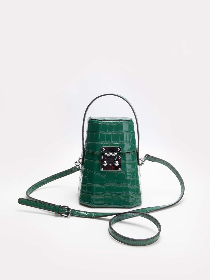 Crocodile Embossed Metal Lock Box Bag