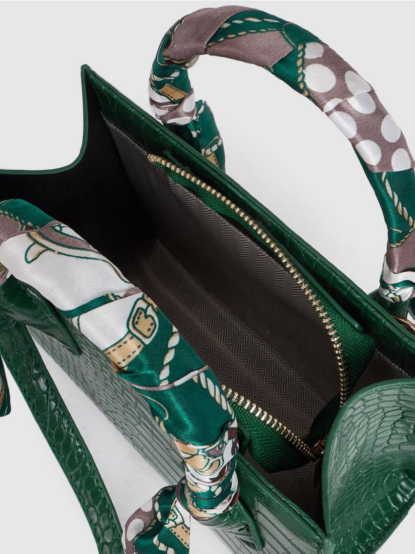 Twilly Scarf Decor Crocodile Embossed Square Bag
