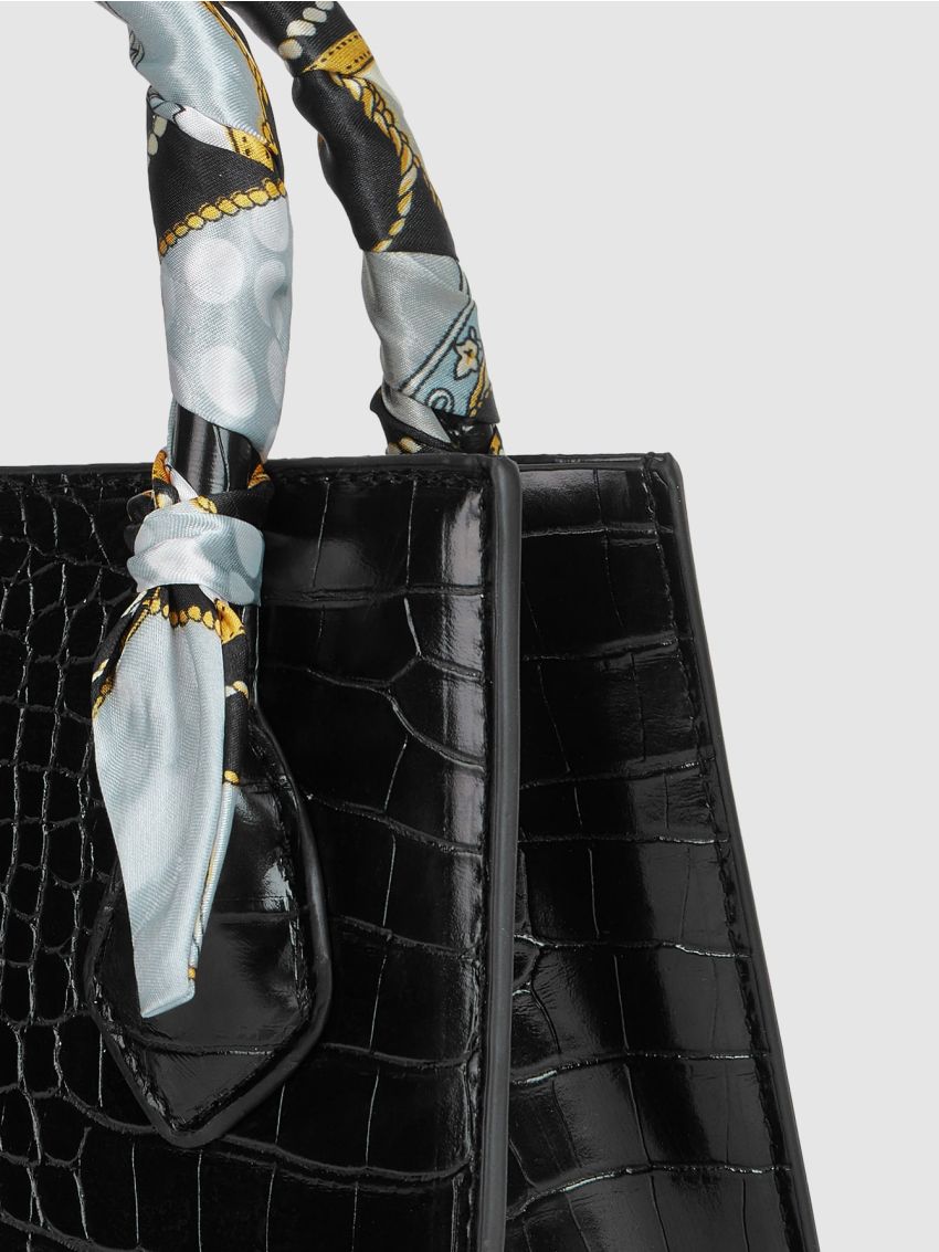 Twilly Scarf Decor Crocodile Embossed Square Bag