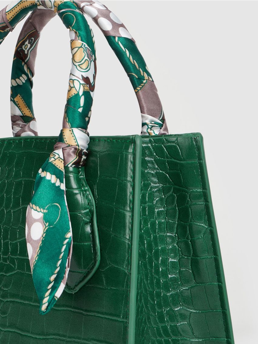 Twilly Scarf Decor Crocodile Embossed Square Bag