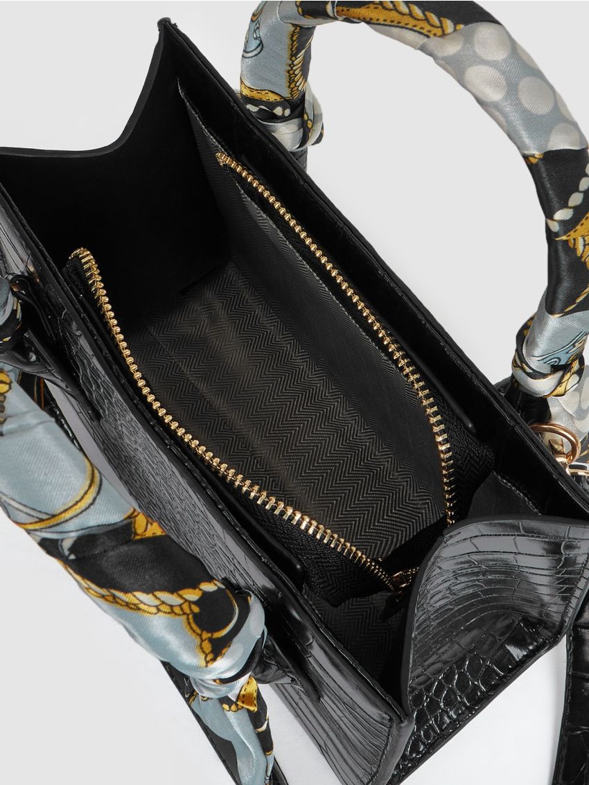 Twilly Scarf Decor Crocodile Embossed Square Bag