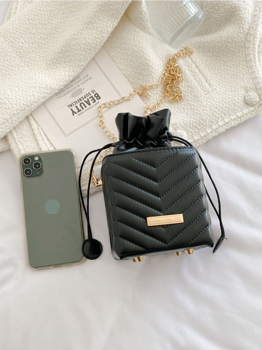 Mini Quilted Pattern Drawstring Design Box Bag