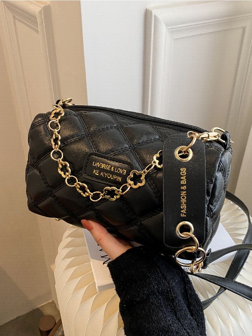 Mini Quilted Letter Patch Bucket Bag