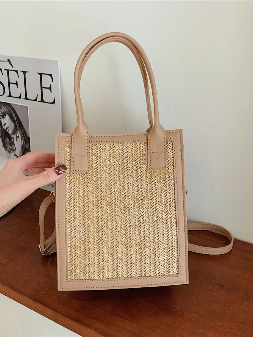 PU Splicing Straw Bag