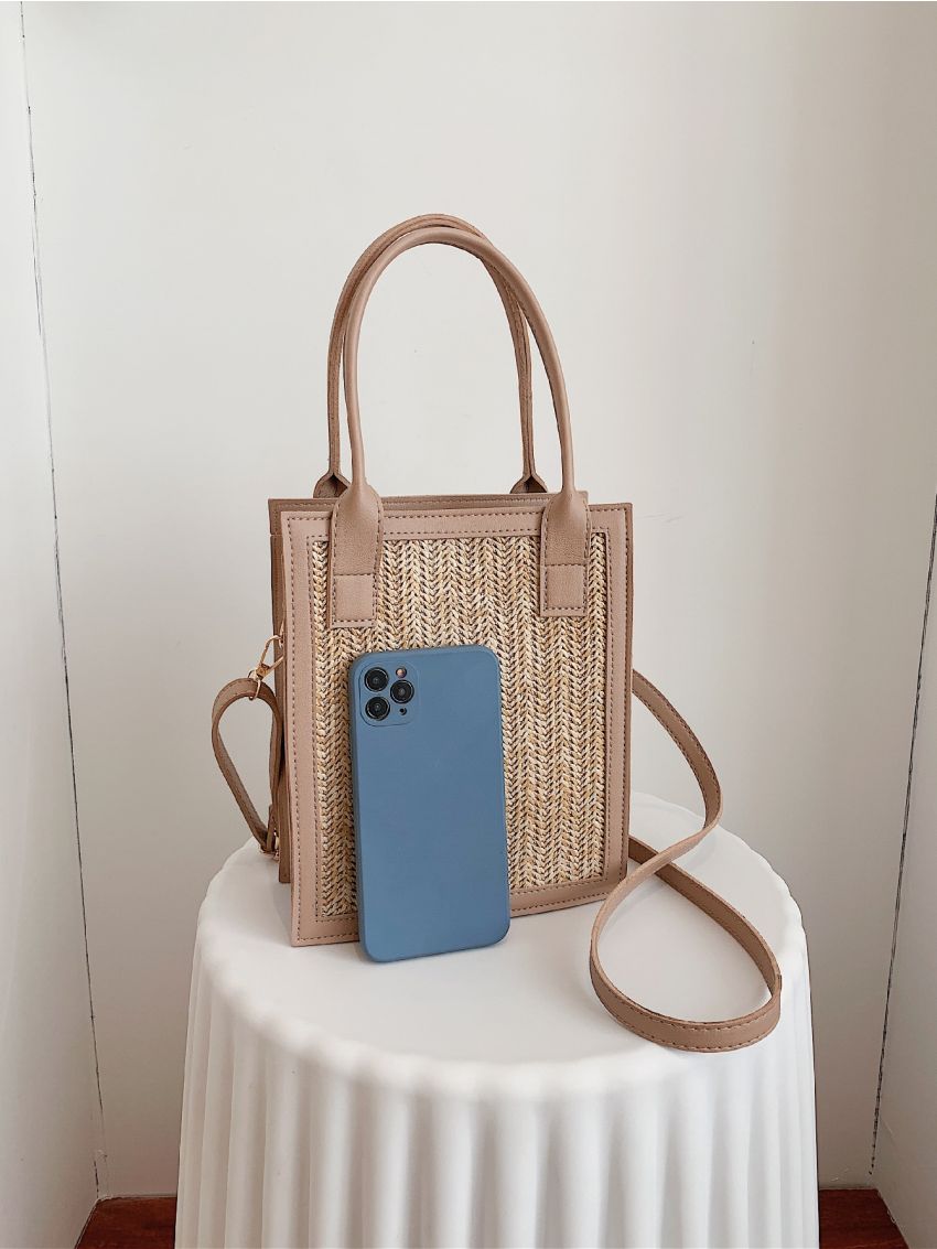 PU Splicing Straw Bag