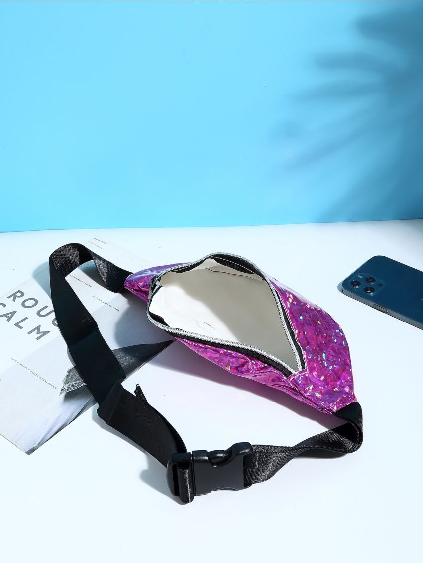 Metallic Zipper Waist Bag