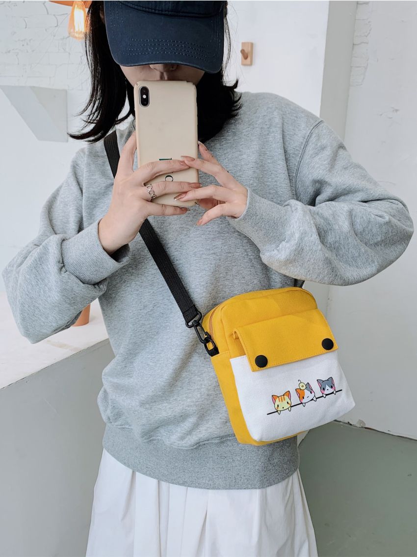 Cartoon Graphic Pocket Front Square Bag