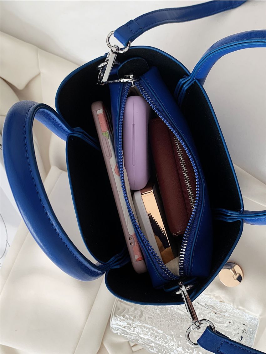 Mini Minimalist Scallop Trim Bucket Bag With Inner Pouch