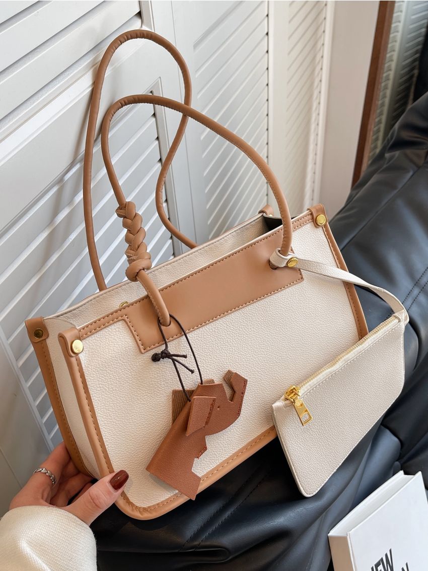 Mini Two Tone Shoulder Bag With Small Pouch & Bag Charm