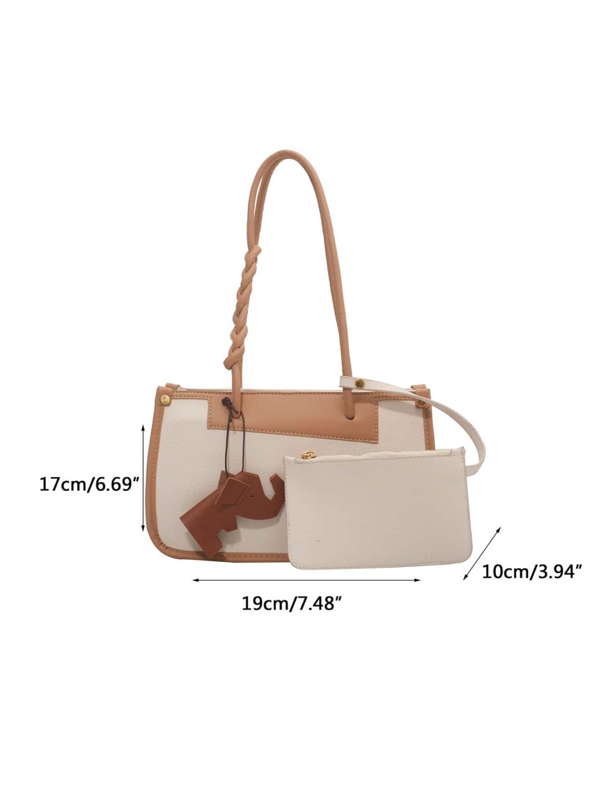 Mini Two Tone Shoulder Bag With Small Pouch & Bag Charm
