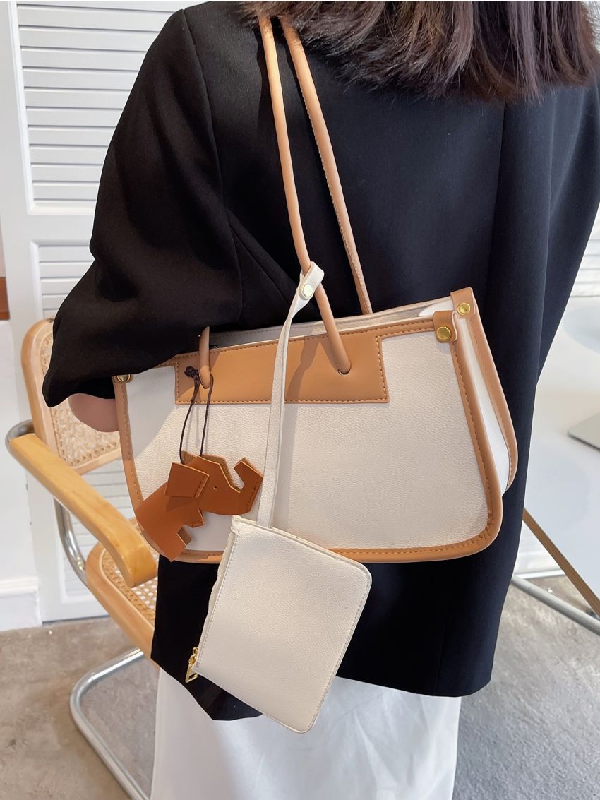 Mini Two Tone Shoulder Bag With Small Pouch & Bag Charm