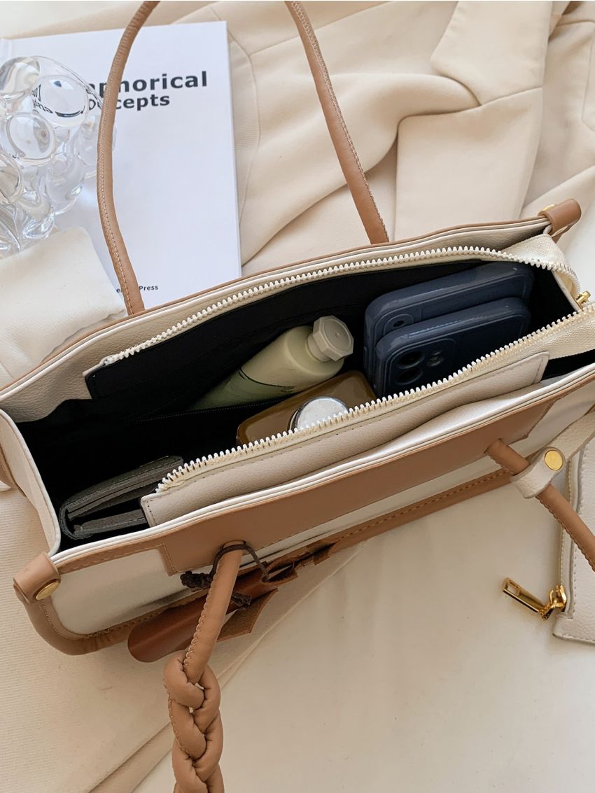 Mini Two Tone Shoulder Bag With Small Pouch & Bag Charm