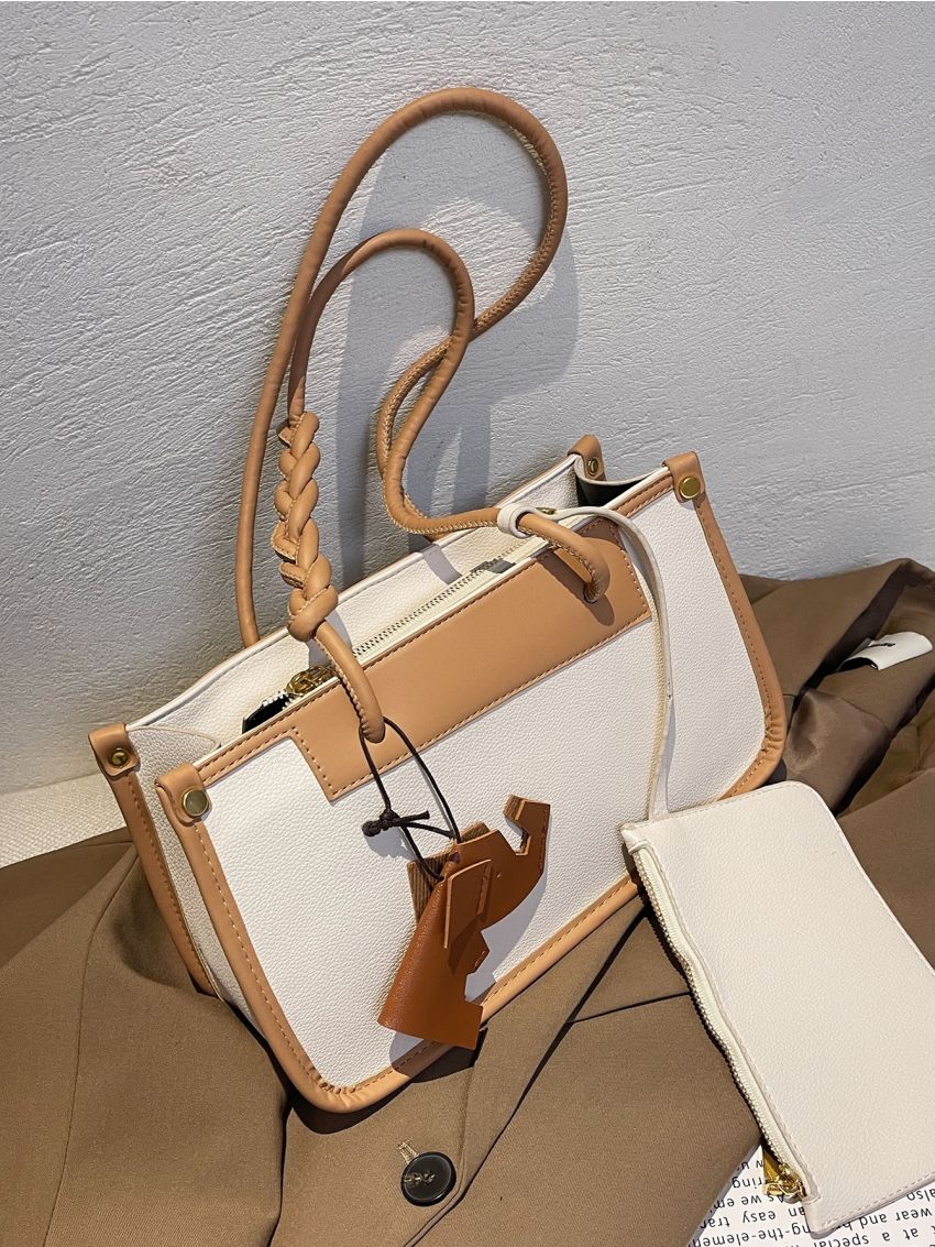 Mini Two Tone Shoulder Bag With Small Pouch & Bag Charm