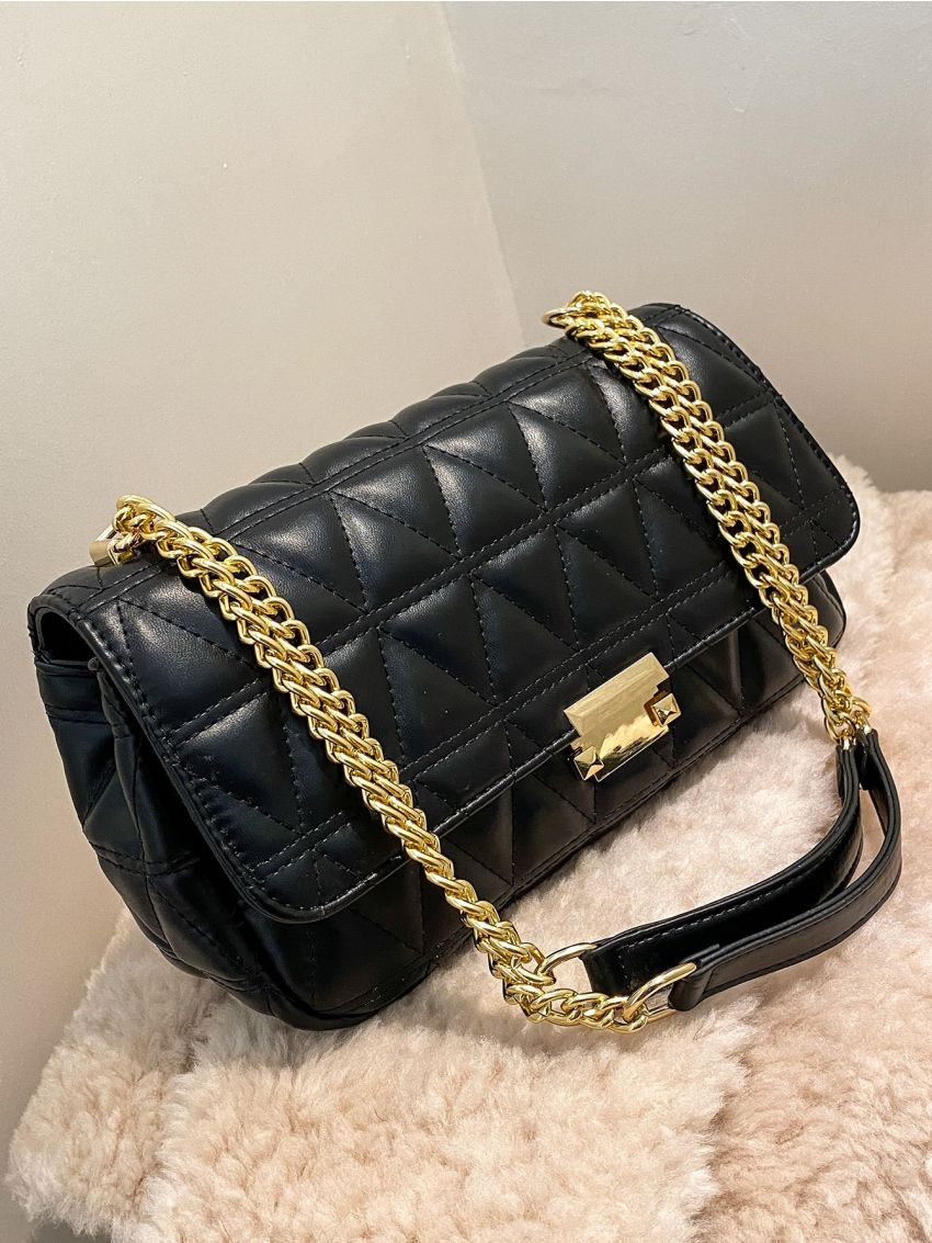 Quilted Chain Flap Square Bag