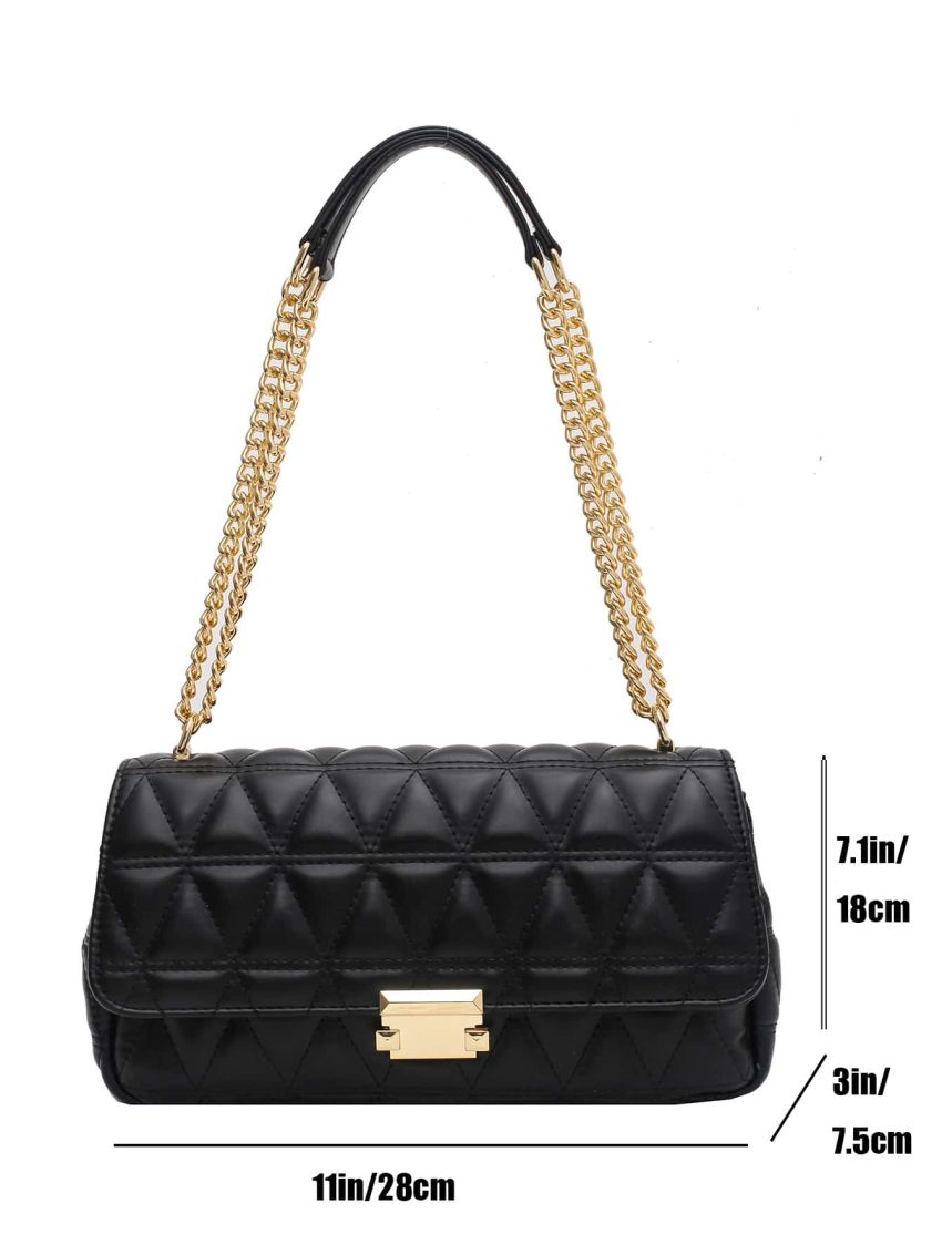Quilted Chain Flap Square Bag