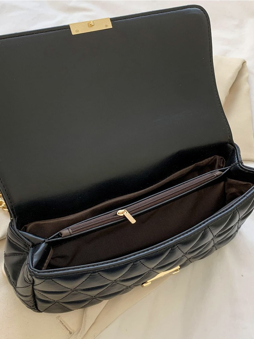 Quilted Chain Flap Square Bag