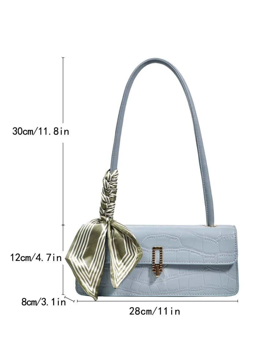 Twilly Scarf Decor Crocodile Embossed Metal Lock Square Bag