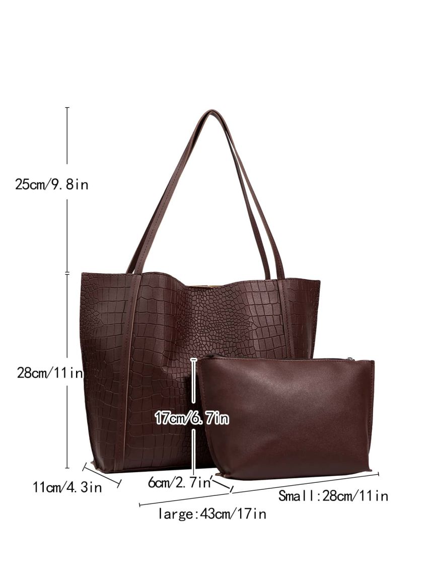 Crocodile Embossed Large Capacity Shoulder Tote Bag