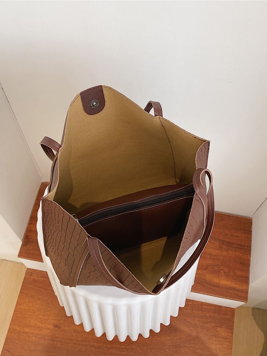 Crocodile Embossed Large Capacity Shoulder Tote Bag