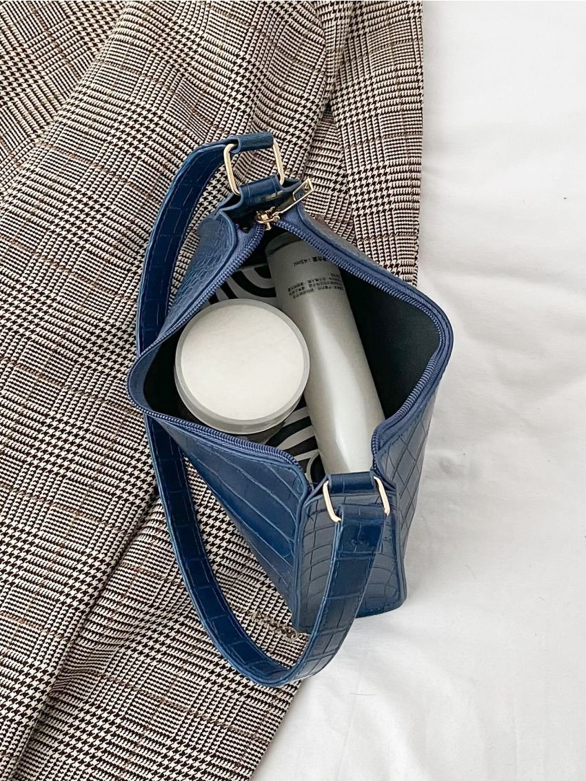 Crocodile Embossed Baguette Bag