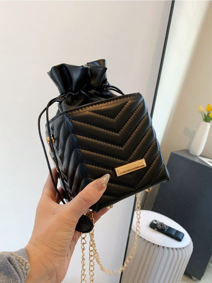 Mini Quilted Pattern Drawstring Design Box Bag