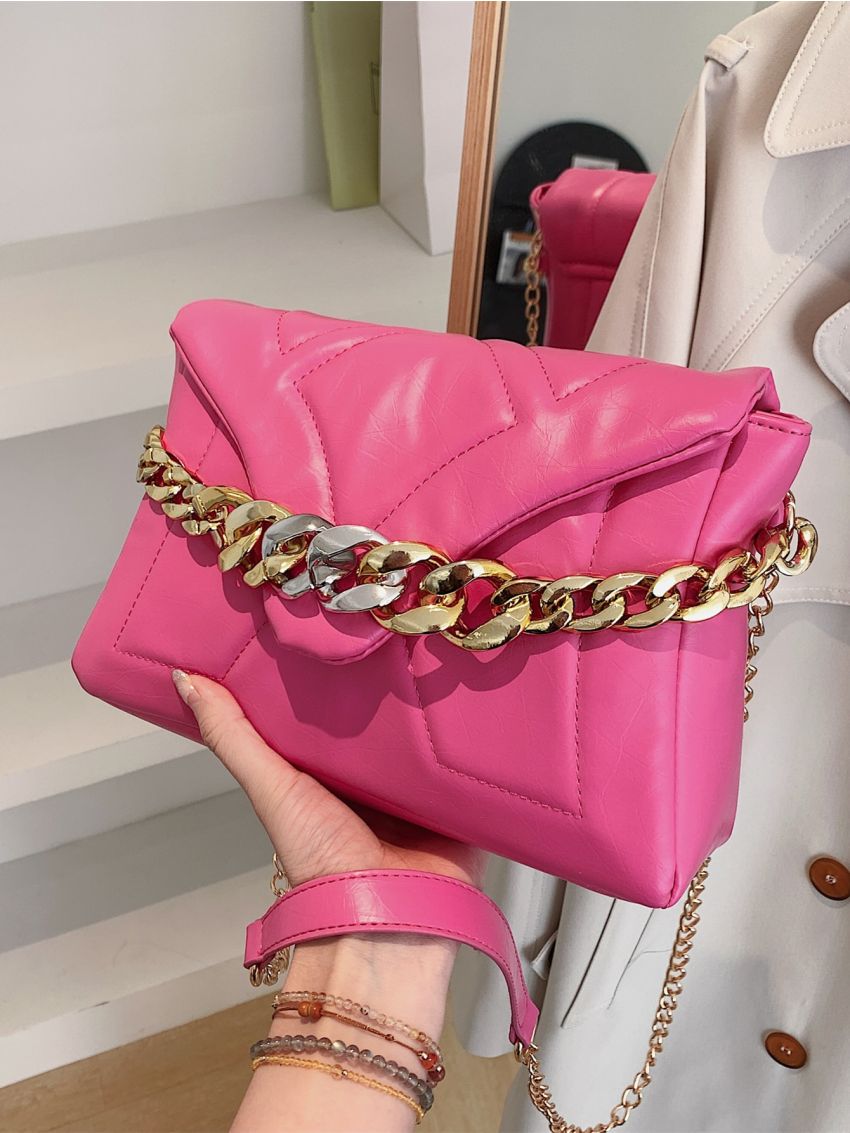 Quilted Flap Chain Square Bag