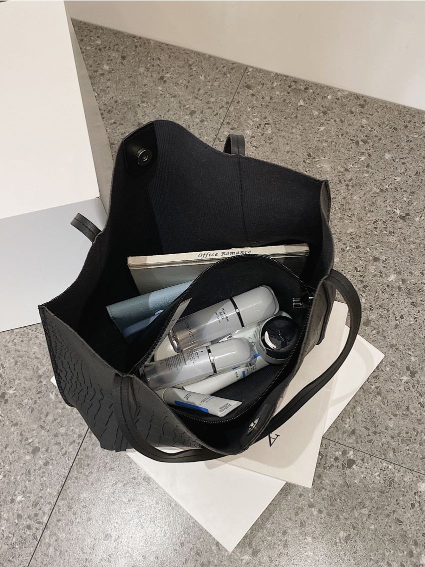 Crocodile Embossed Shoulder Tote Bag With Inner Pouch