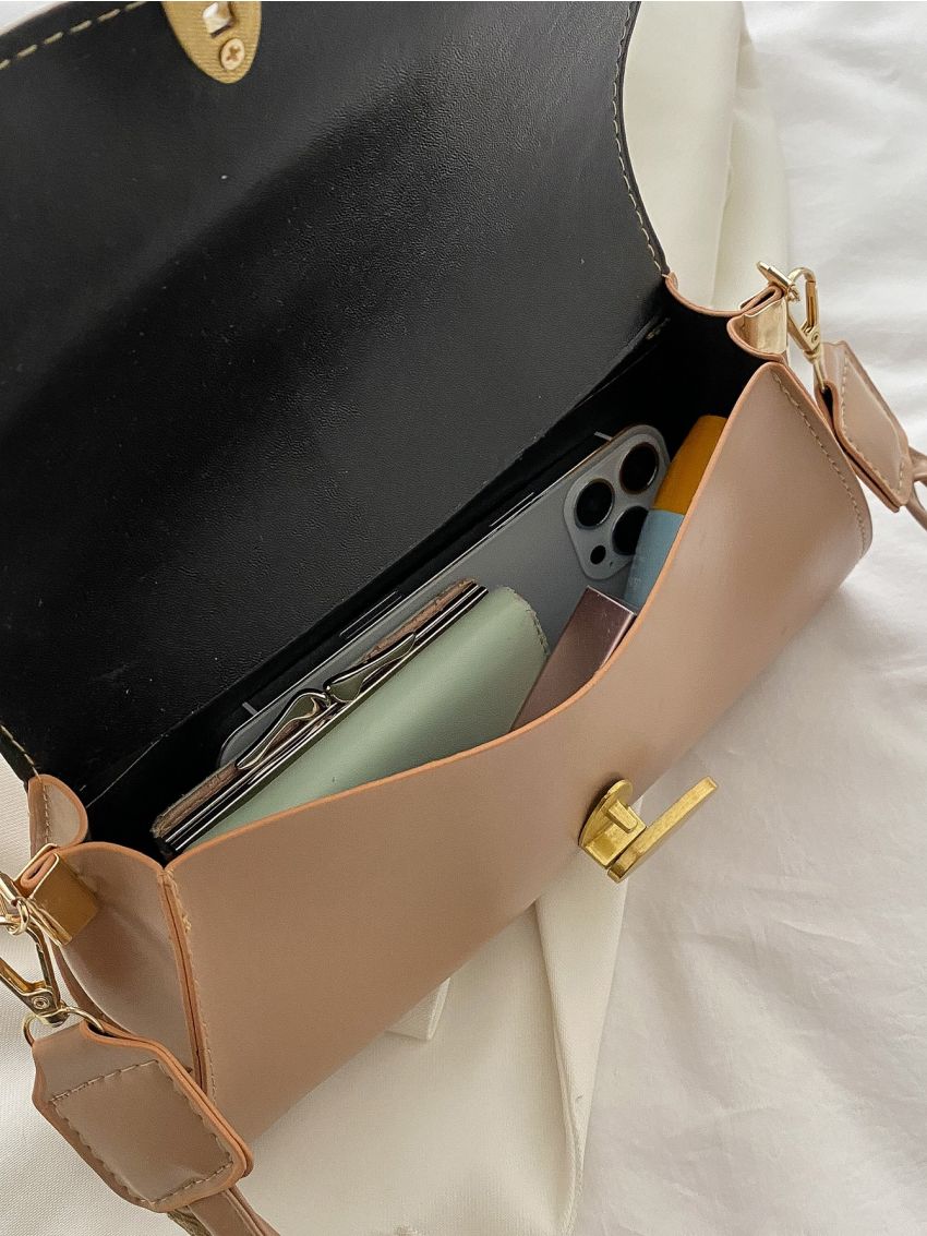 Metal Lock Design Flap Square Bag