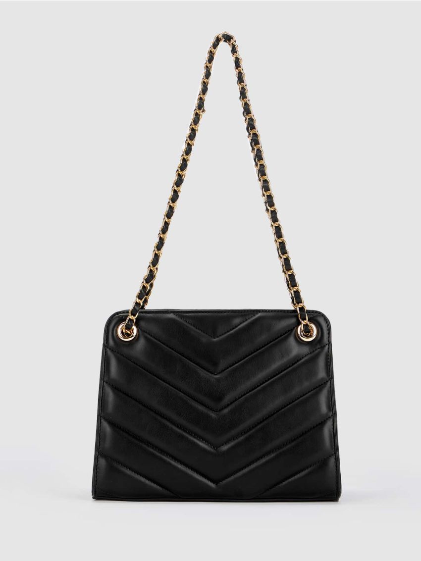 Quilted Pattern Chain Shoulder Tote Bag