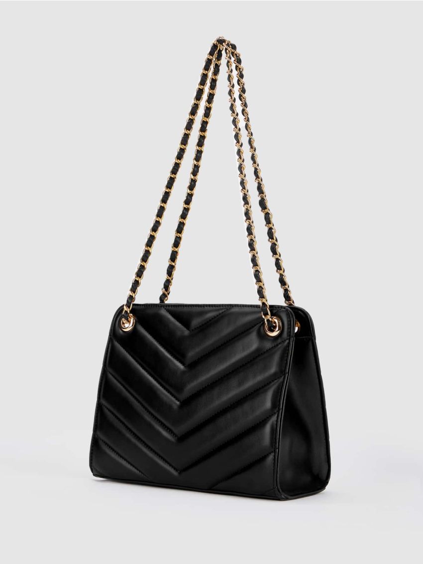 Quilted Pattern Chain Shoulder Tote Bag