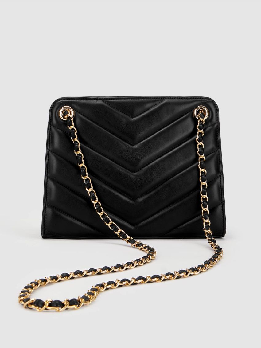 Quilted Pattern Chain Shoulder Tote Bag