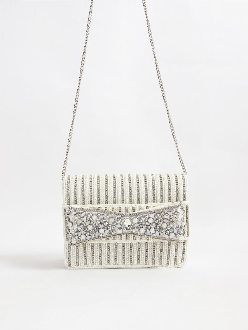 Rhinestone Decor Chain Square Bag