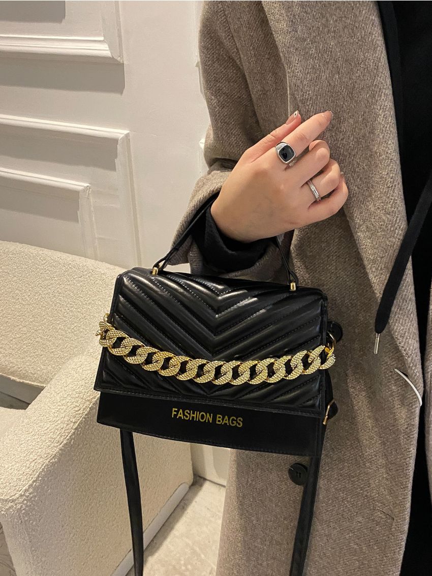 Chevron Flap Square Bag
