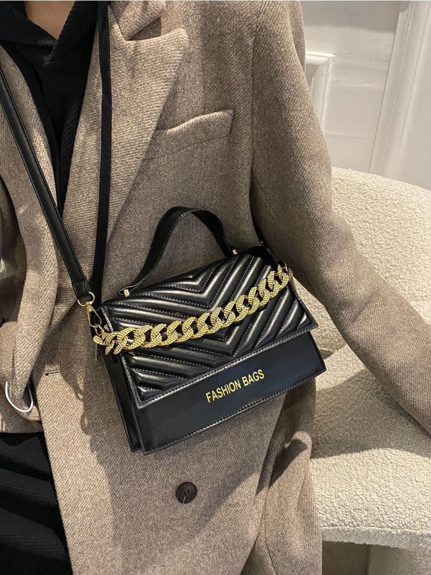 Chevron Flap Square Bag