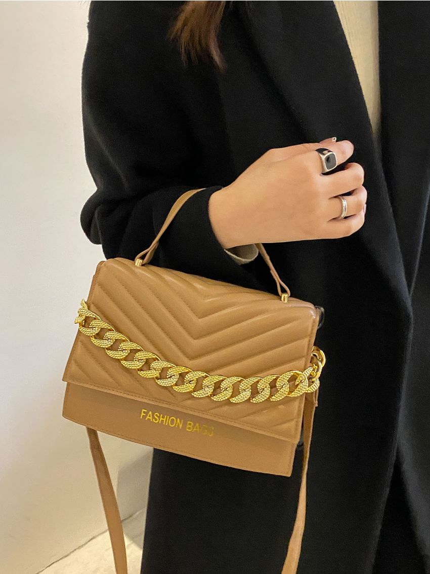 Chevron Chain Decor Square Bag