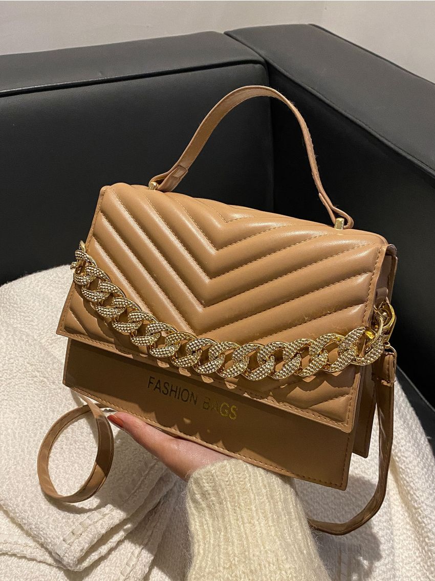 Chevron Chain Decor Square Bag
