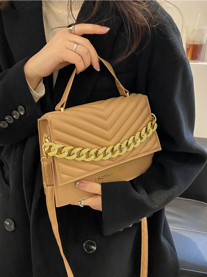 Chevron Chain Decor Square Bag