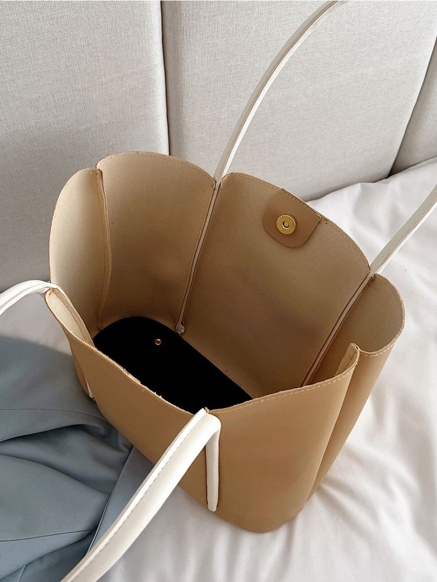 Contrast Binding Shoulder Tote Bag