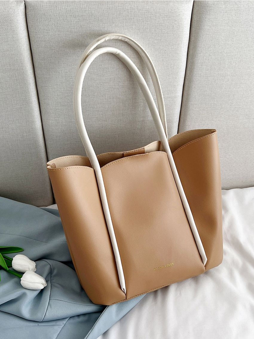 Contrast Binding Shoulder Tote Bag