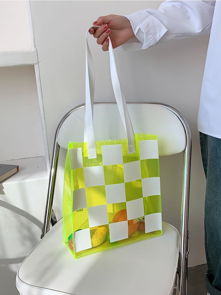 Clear Checkered Graphic Tote Bag