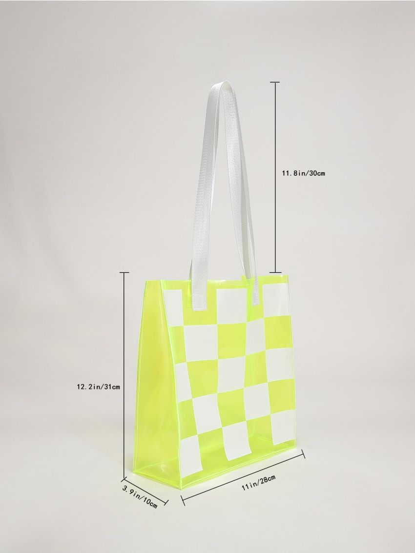 Clear Checkered Graphic Tote Bag